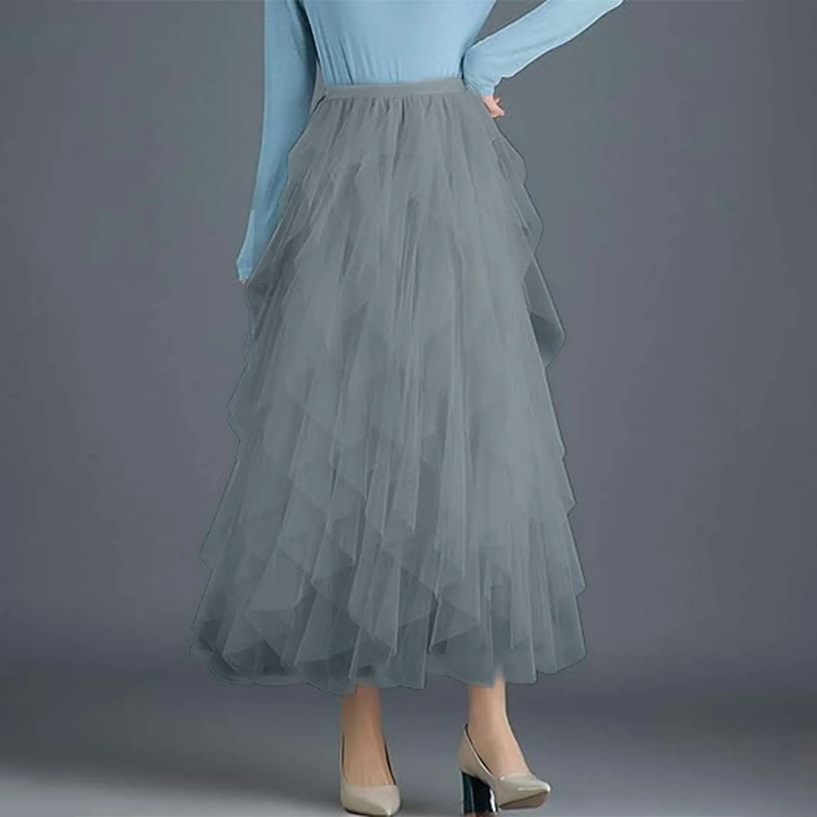 Женская сетчатая юбка летние модные однотонные длинные юбки с оборками по краям