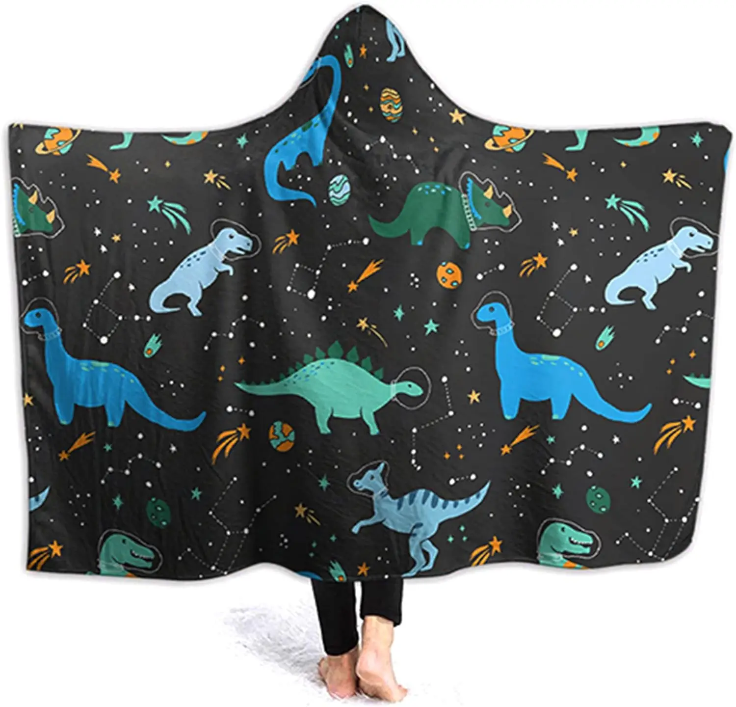 Теплое Флисовое одеяло с капюшоном и мультяшными динозаврами 50 х60 дюймов