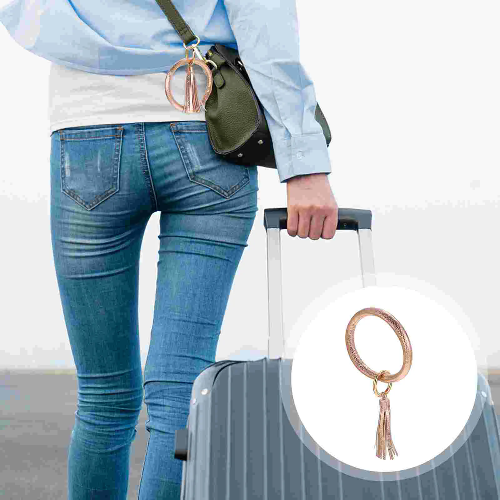 

Bangle Key Bracelet Ring Keyring Chain Tassel Keychain Holder Leather Chains Bangles Wristlet Circle