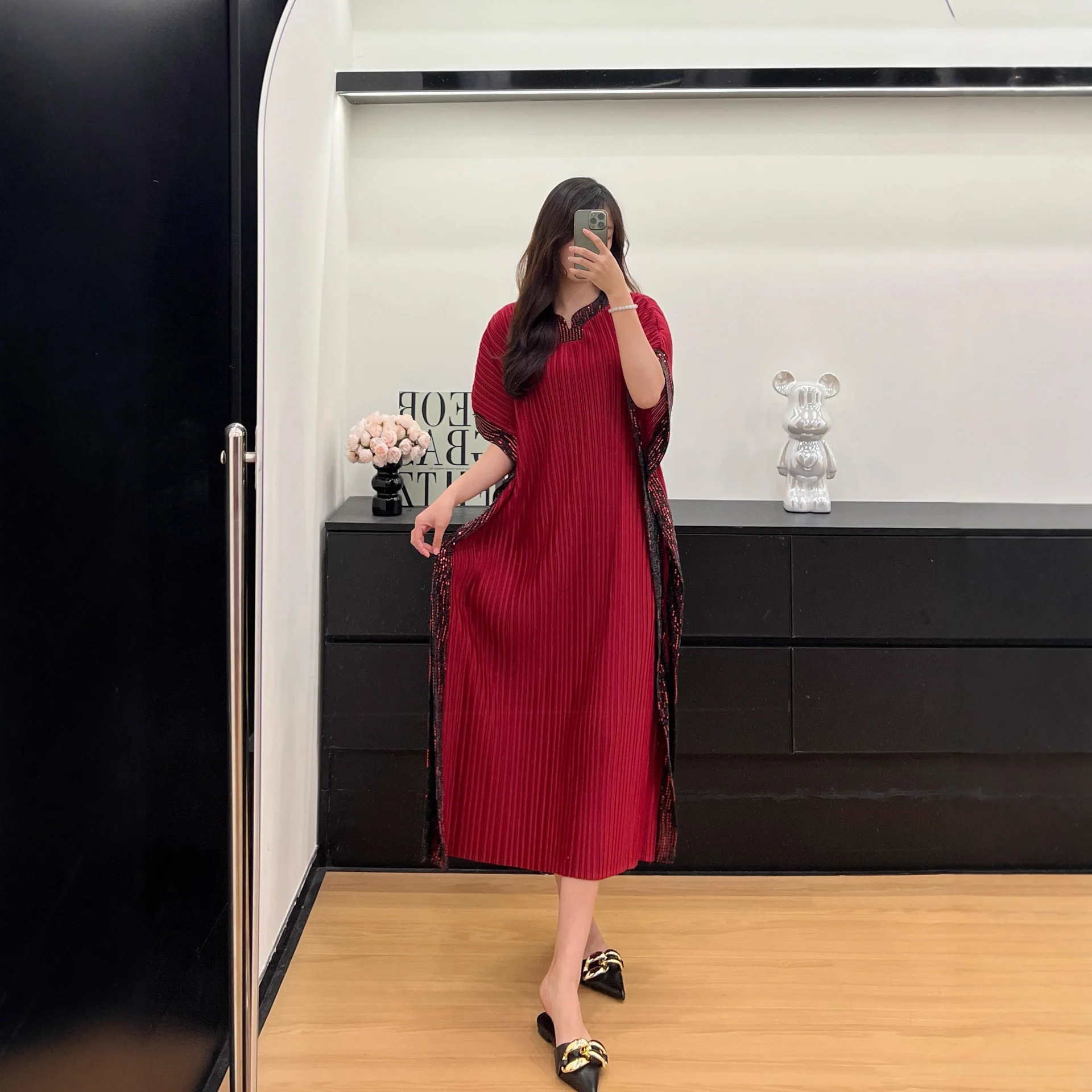 Фото ALSEY Miyake, однотонное свободное тонкое однотонное плиссированное женское платье, лето 2029, модная повседневная юбка Hundred Design Sense №4