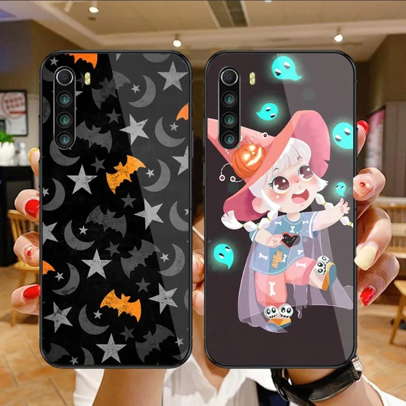 

Чехол для телефона Хэллоуин для Xiaomi 12, 11T, 10, 9, Redmi Note 11, 10, 10S Pro, Redmi 9, 9A, 8, черный стеклянный чехол для телефона из поликарбоната
