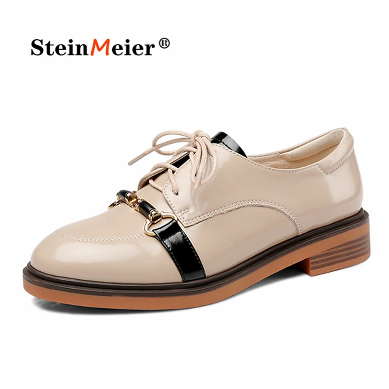 

Women Genuine leather loafers Metal Laces up Women's Small Flats Oxford Shoes Round Toe Low-heeled Shoes 2022