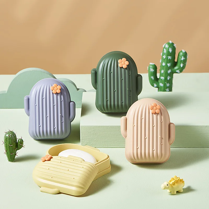

Creative Soap Drain Box Plant Cactus Shape Soaps Sponge Holders With Lid For Home Kitchen Countertop Bathroom Storage
