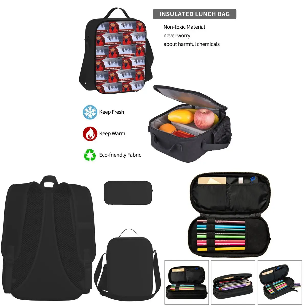 Фото Рюкзаки с персонажами мультсериала Кармен Сантиго, школьные сумки для студентов, детские рюкзаки, сумка для обедов, сумка для ручек, набор из трех предметов №5