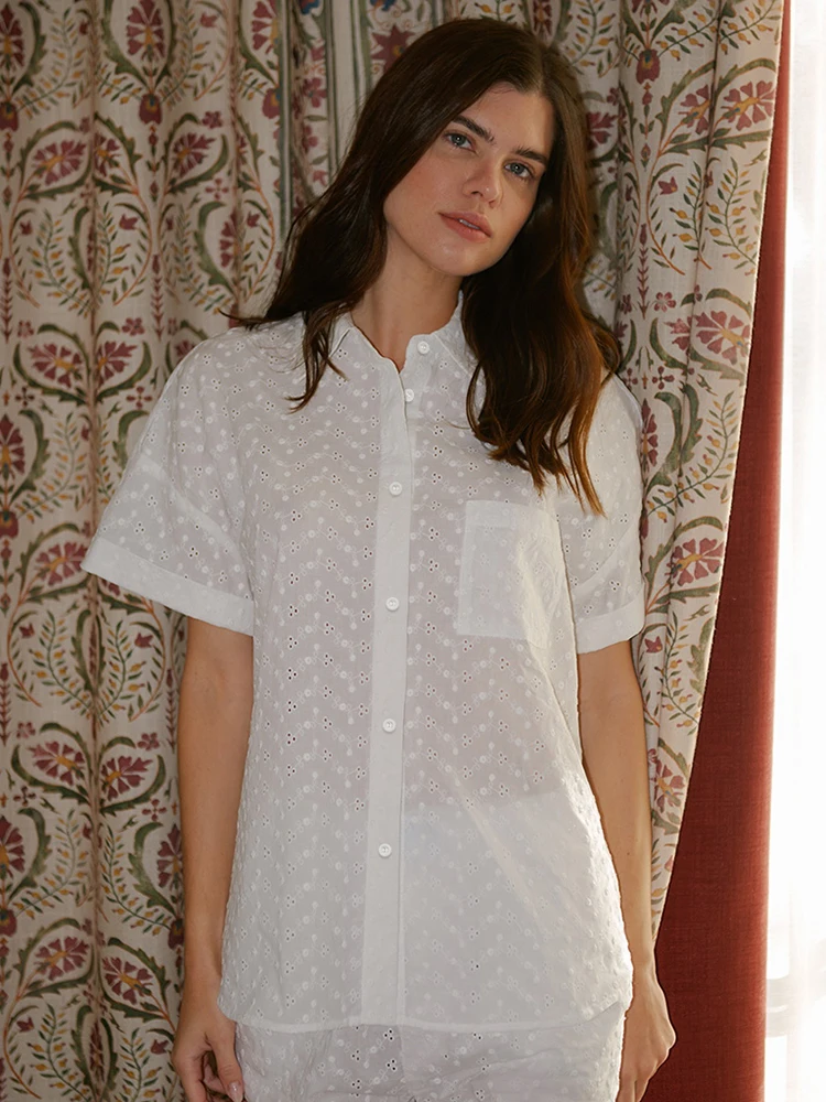 

Белая хлопковая Пижама Hiloc, женская ночная рубашка с карманами и отворотами, домашняя одежда, однобортная женская ночная рубашка, домашний к...