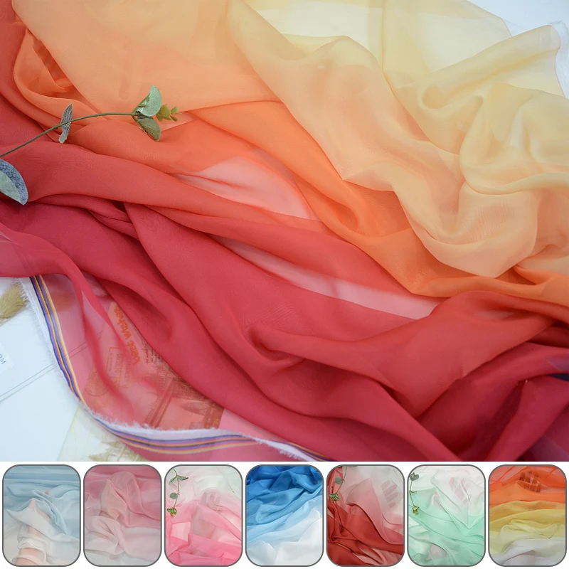 

1 Meter Rainbow Gradient Color Thin Chiffon Fabric Organza Tulle Fabric For Diy Ancient Style Hanfu Dress Stage Costume Decor