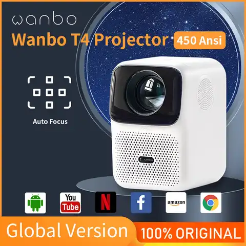 Проектор Wanbo T4, Android 9,0, Full HD, 4K, 1920*1080P, 450 Ansi-люмен, автофокус, коррекция трапецеидальных искажений, для домашнего и уличного кино