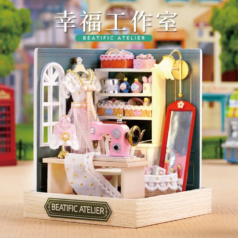 

Wooden Miniature House Dollhouse With Furniture Kit Christmas Gift Diy Assembly Originality Bookshelf Insertion PZ-326