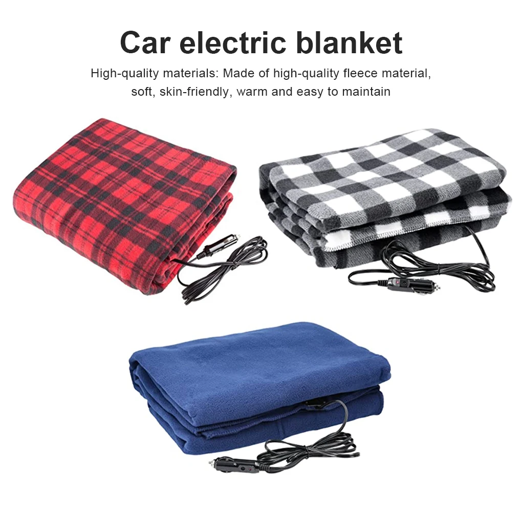 

12V Electric Blanket Double-side Fleece Portable Auto Heating Carpets Saving Heated Mat Warmer Winter Red Grid