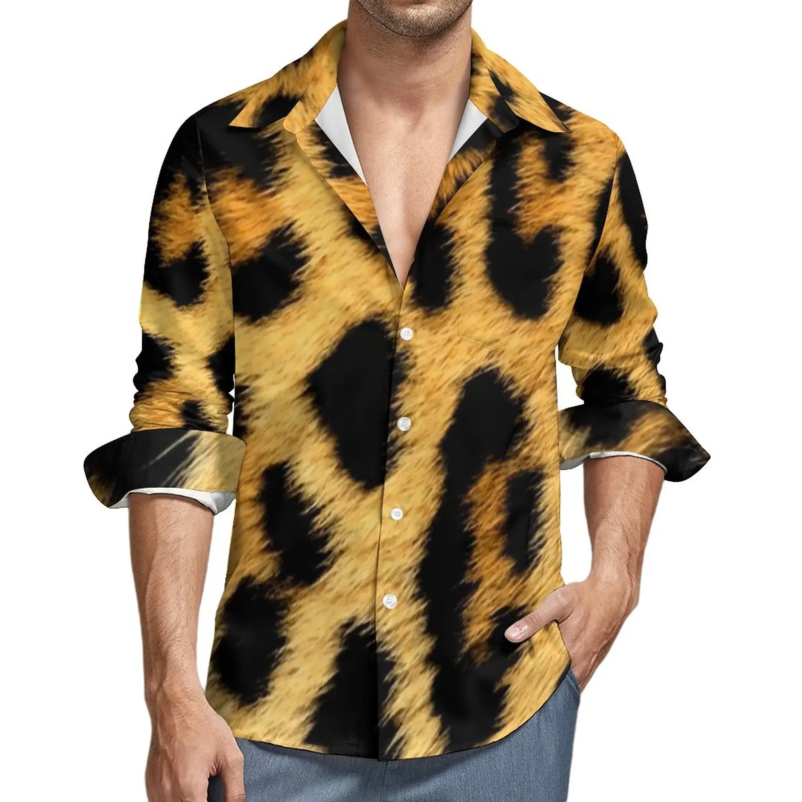 

Повседневные рубашки с леопардовым принтом, Мужская модная рубашка с длинным рукавом в виде животного, модные блузки Y2K, Осенний индивидуальный Топ