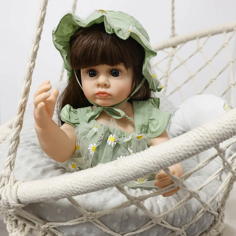 

55cm 22 "All Soft Silicone Reborn Baby Dolls Collection Children's Toys Xmas Toddler Long Wig Hair Surprise Gift