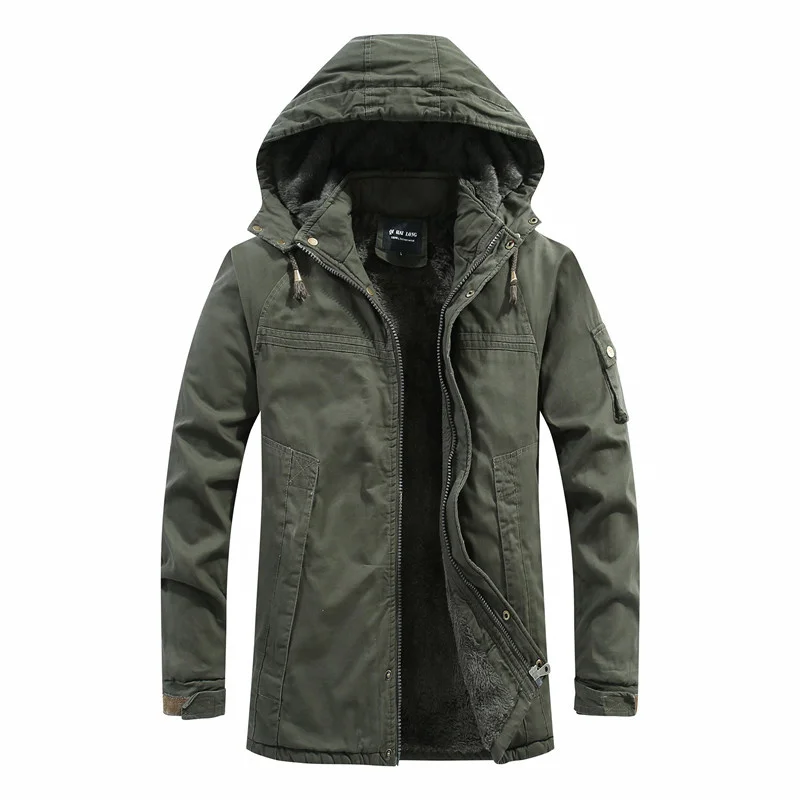 2021 Winter Jacket Men Parkas Fashion Hooded Collar Wool Liner Keep Warm Windbreaker Parka Coat Men Mid-long Velvet Parka Jacket