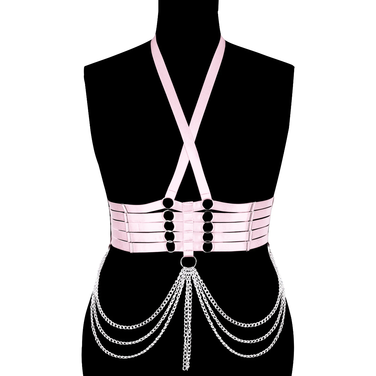 

Women Fetish Goth Pink Underwear Harness Straps Bra Sexy Body Lingerie Belts Waist To Lady Body Bondage Cage Festive Carnival