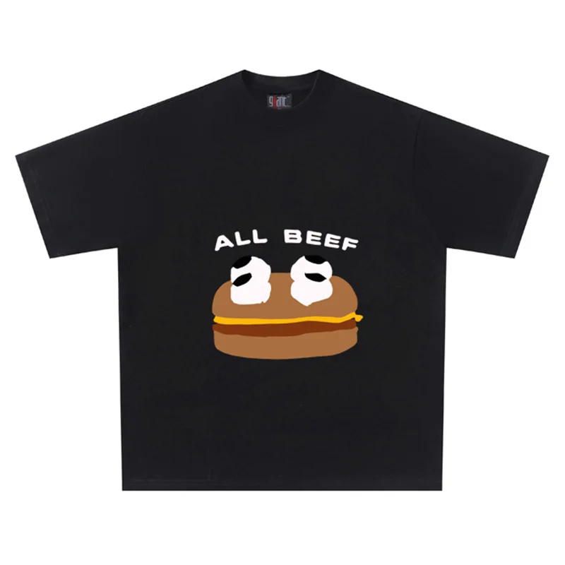 

Футболки в стиле хип-хоп с забавным рисунком говядины и бургеров Мужская и женская американская свободная модная футболка летние топы Оверсайз Футболки
