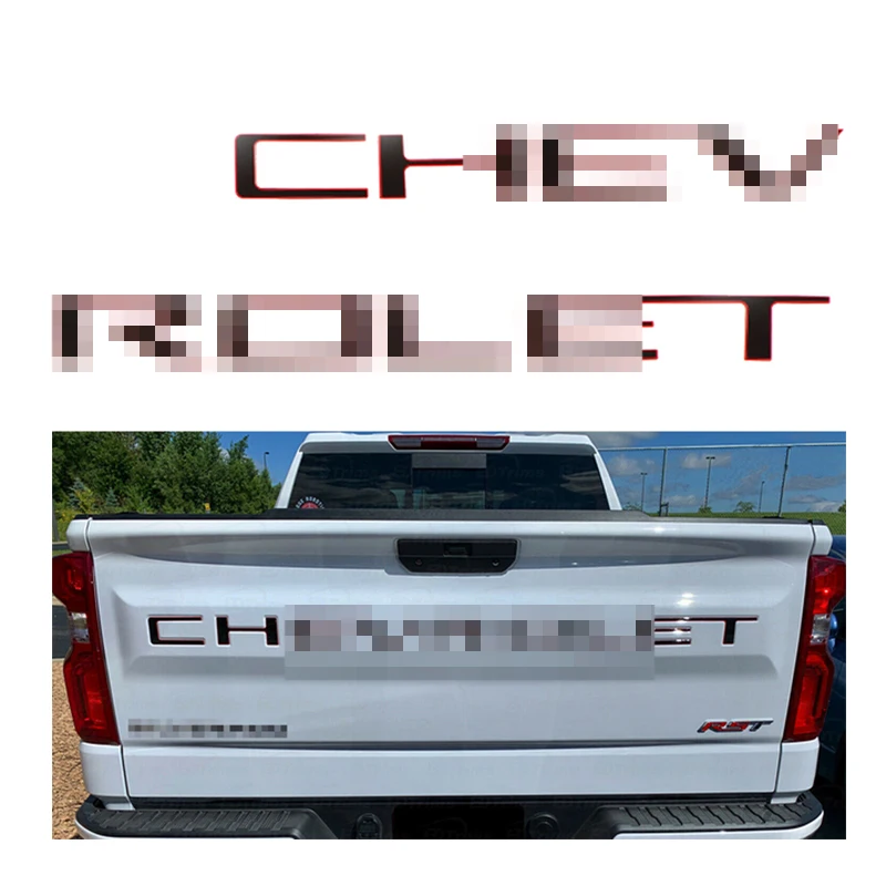 

Вставки из АБС-пластика задней двери, буквы, пригодные для Chevrolet Silverado 2019-2022, 3D приподнятые и прочные клейкие наклейки, буквы, эмблемы задней двери