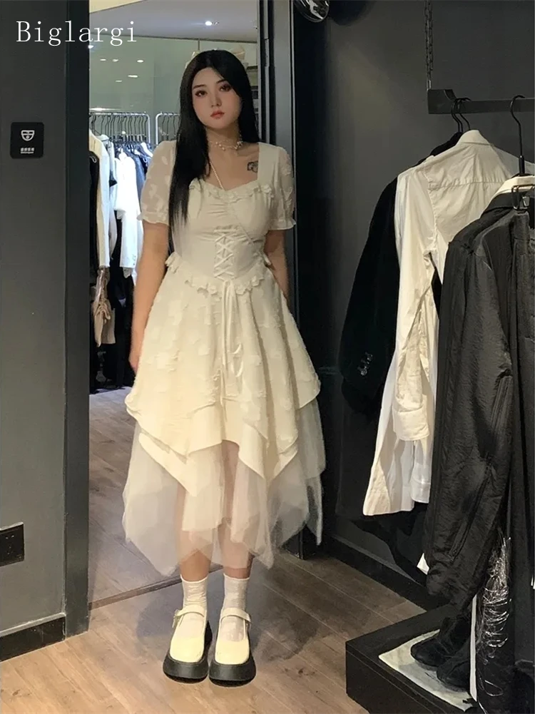 

Lace Mesh Bandage Patchwork Irregular Dress Women Summer Sexy Puff Sleeve Ladies Dresses Fashion Woman Dress 2022 Vestido Mujer