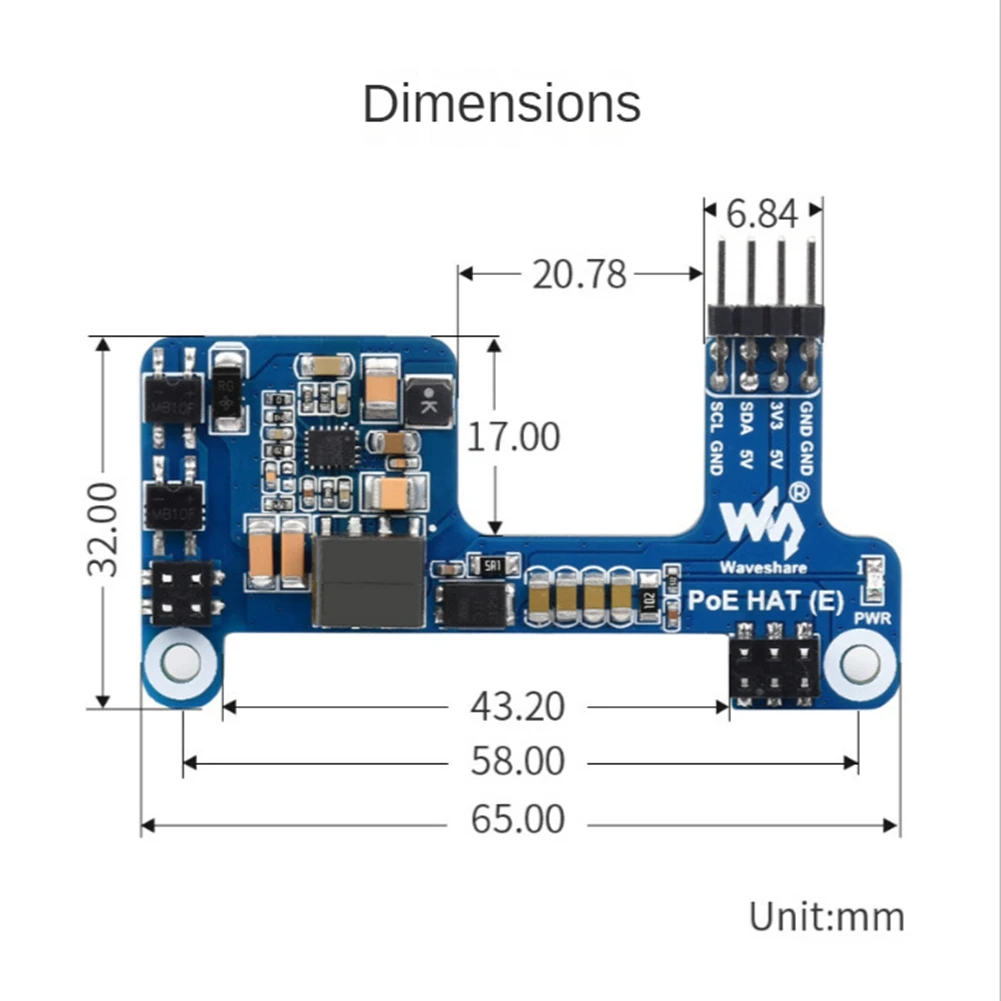 Waveshare PoE HAT(E) for Raspberry Pi Ethernet Power over Expansion Board 3B+/4B IEEE 802.3Af 1PCS