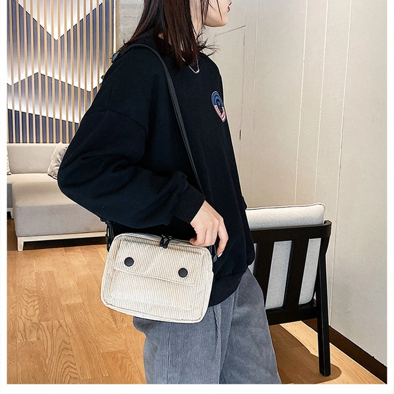 Popular Retro Corduroy Crossbody Bag Sling Shoulder Bags Girls Phone Purse Casual Zip Tote Small Square Bag for Ladies