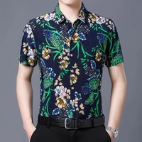 new 2022 mens short sleeve lapel shirts floral printed mens shirt single breasted summer clothing homme mujer e32