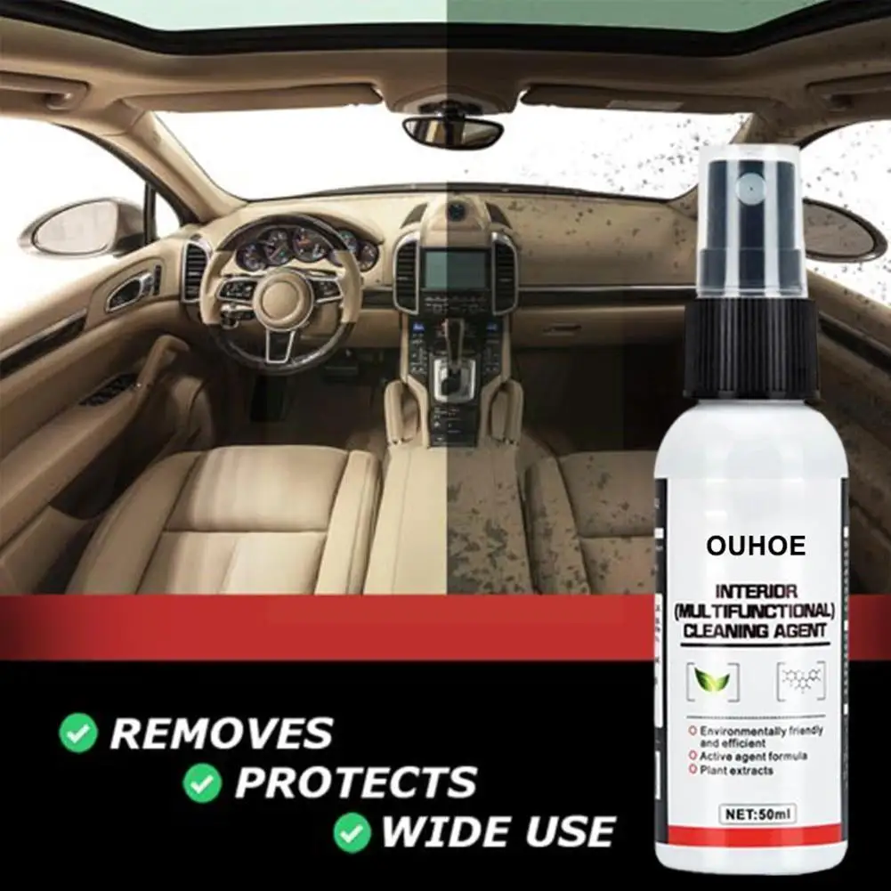 

30/50ml Car Interior Cleaner Safe Auto Roof Instrument Auto Leather Clean Dressing Cleaner With Fabric Plastic For K1u3