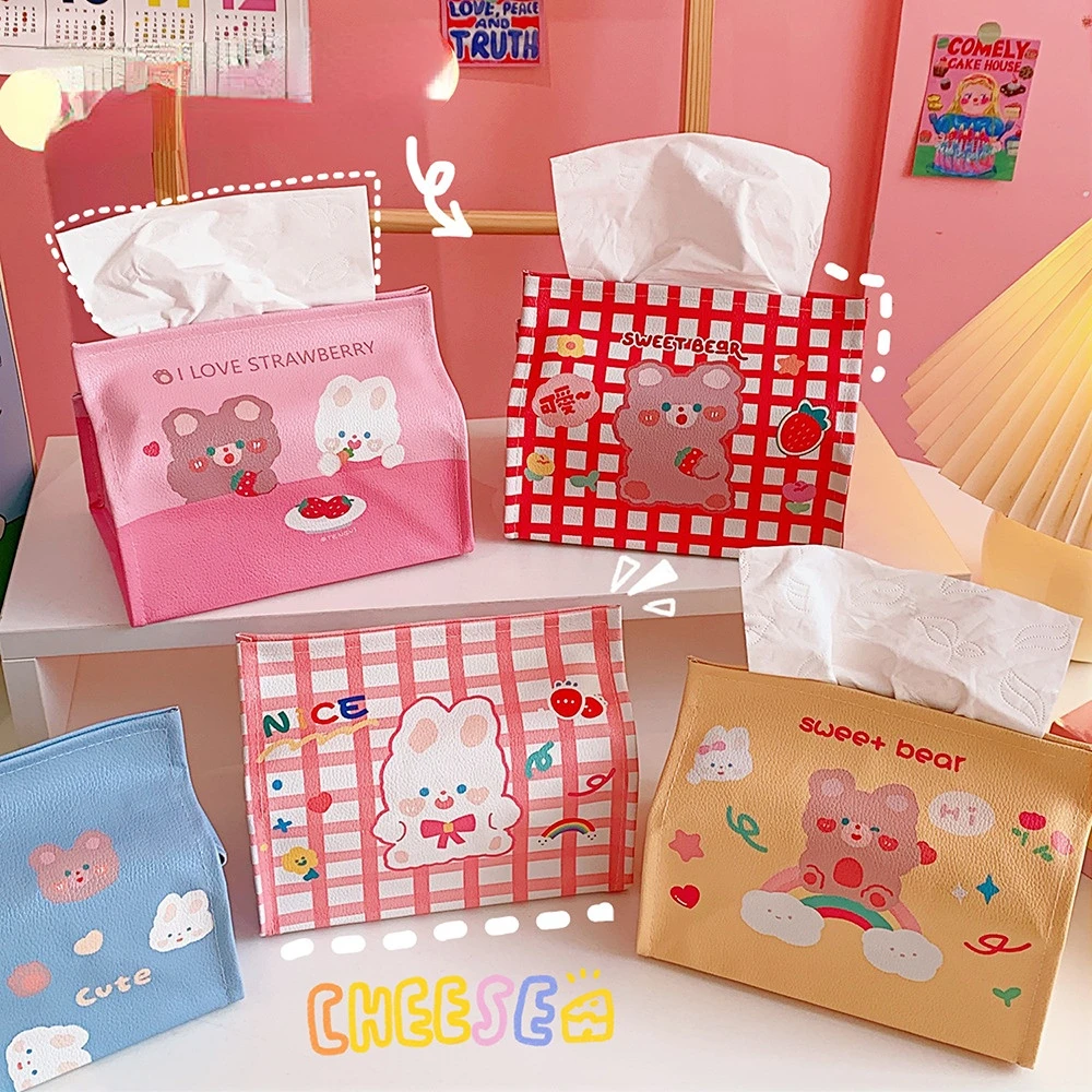 

Korean Version Of Cute Cartoon Bear Tissue Box Girl Heart PU Desktop Tissue Storage Student Dormitory Paper Box Tissue Cover