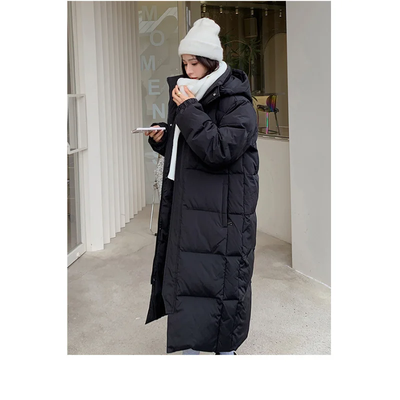 2022 Warm Women's Winter Parkas with Hooded Oversize Straight Thick Button Casual Cotton Padded Coat Soft White Jacket