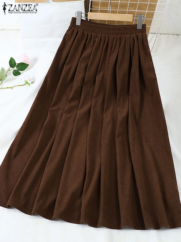Осенние вельветовые юбки ZANZEA сарафан оверсайз женский повседневный эластичный