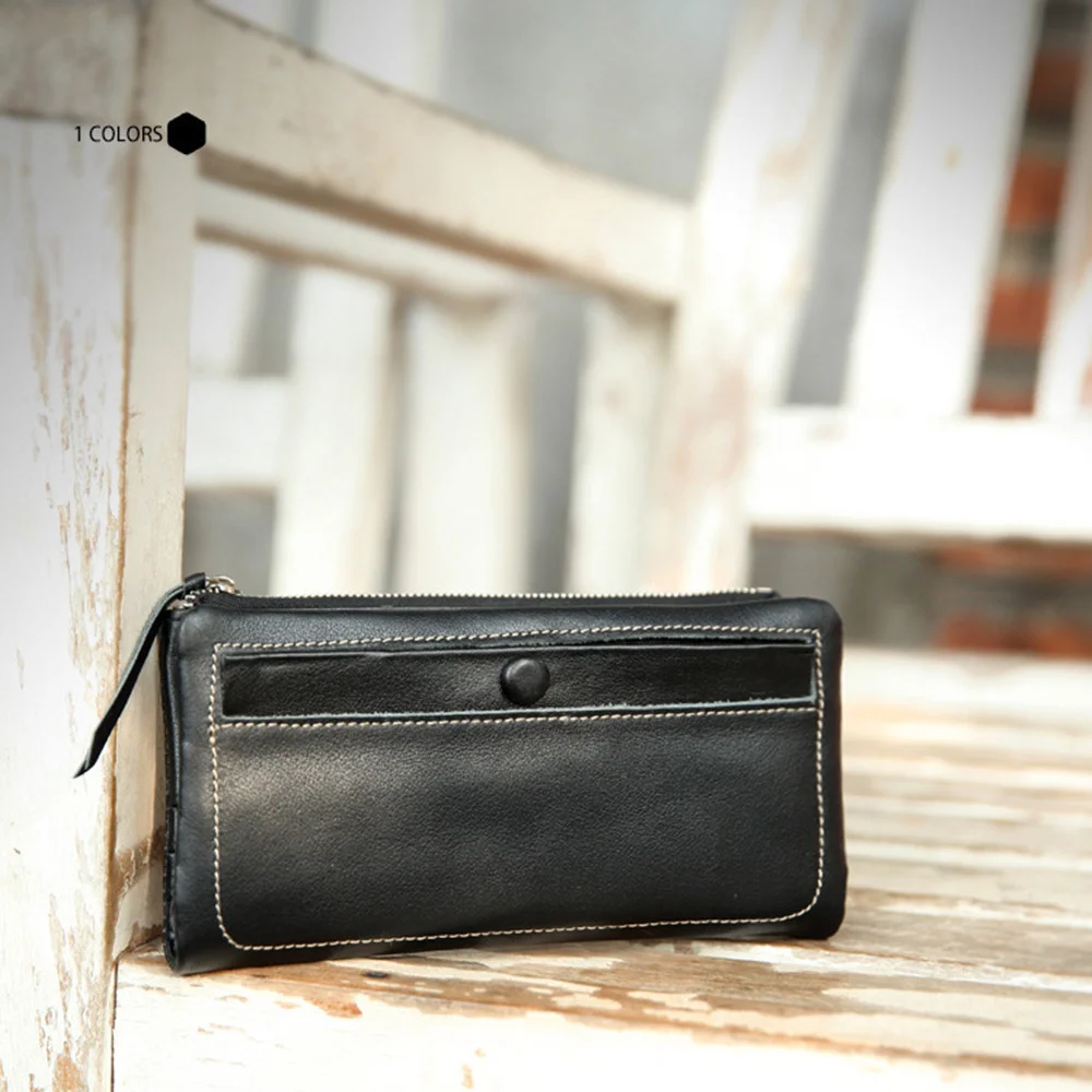 

Luxury Wax Genuine Leather Long Wallet Women Vintage Casual Style Coin Purse Bag Female Retro Cowhide Clutch Function Pockets