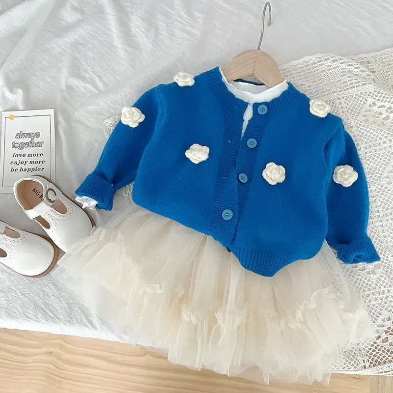 

2022 New Girls Baby Kids Sweater Autumn Winter Long-sleeve Knit Jacket Cardigan Children Flowers Coat Outwear Clothing 1-8 Yrs