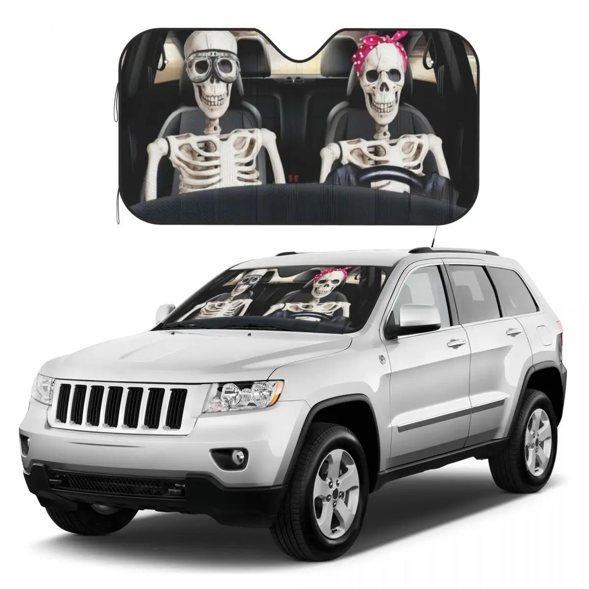 

Funny Skeleton Skull Car Windshield Sunshade Foldable Horror Skull Auto Front Window Sunshield SUV Trucks Vehicle Block UV Rays