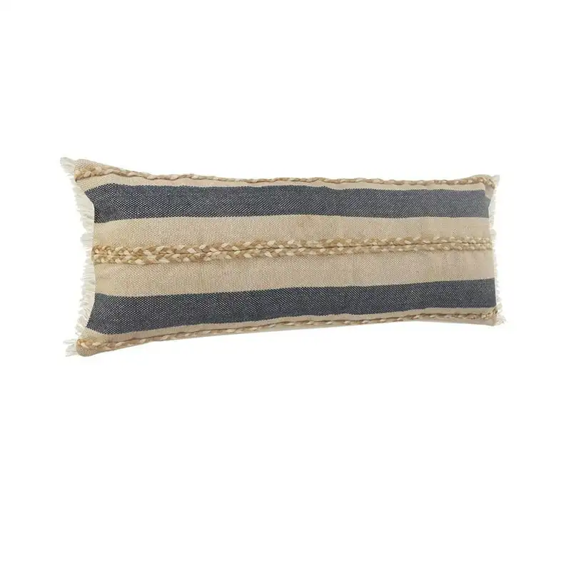 

Coastal Striped Lumbar Pillow with Jute Braiding and Fringe