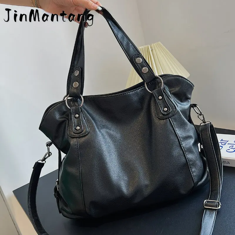 

Jin Mantang Winter Shoulder Bags for Women Vintage Solid Color Simple Large Capacity Big PU Leather The Latest Handbags Travel