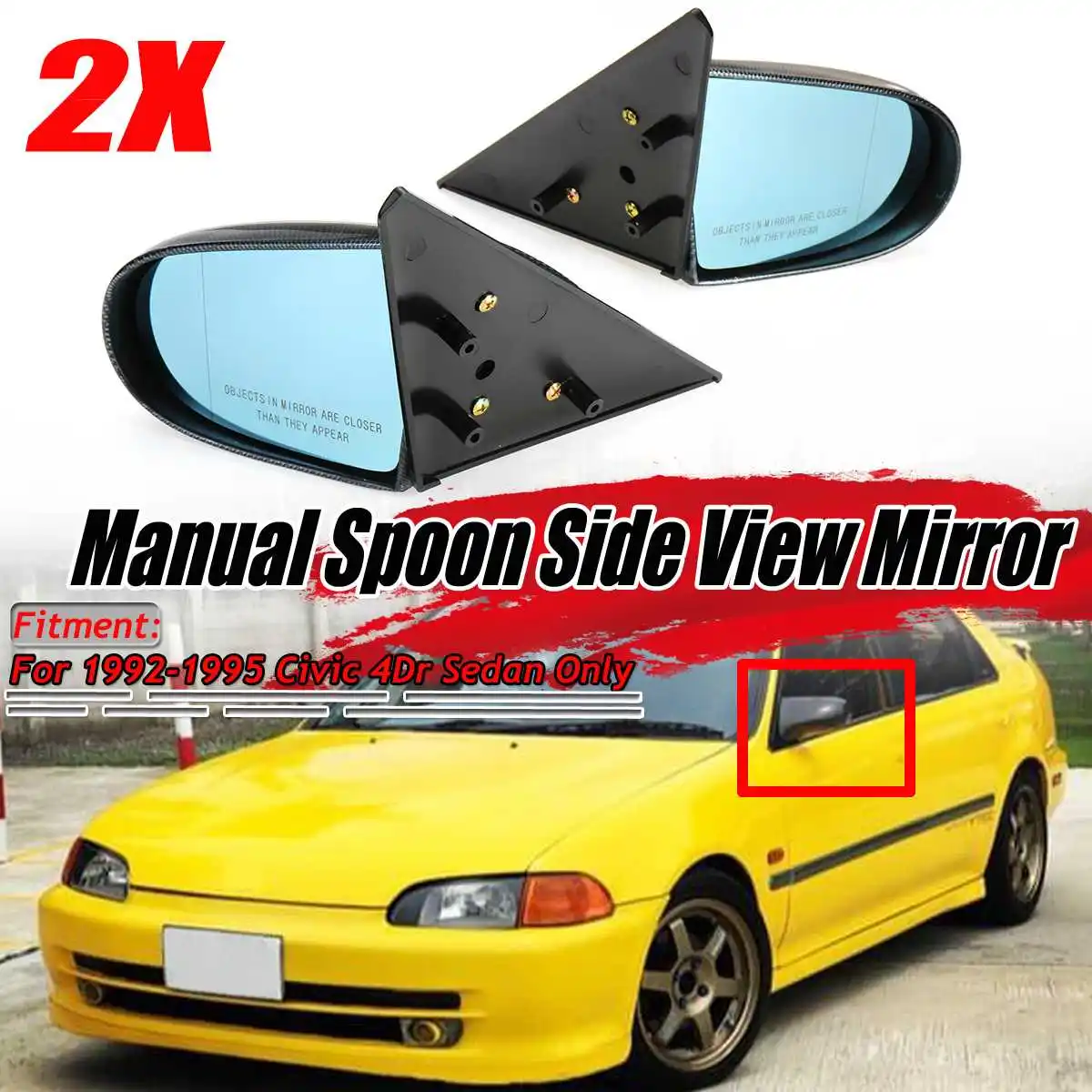 

Carbon Fiber Look/Black Manual Adjustable Spoon Style Car Side Door Mirror Rearview Mirror For Honda For Civic 4Dr 1992-1995