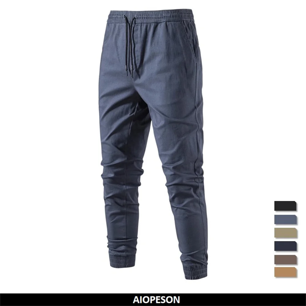 

BabYoung 100% Cotton Causal Pants Men Soild Color Drawstring Elastic Cargo Pants Male Autumn Streetwear Joggers Trousers for Men