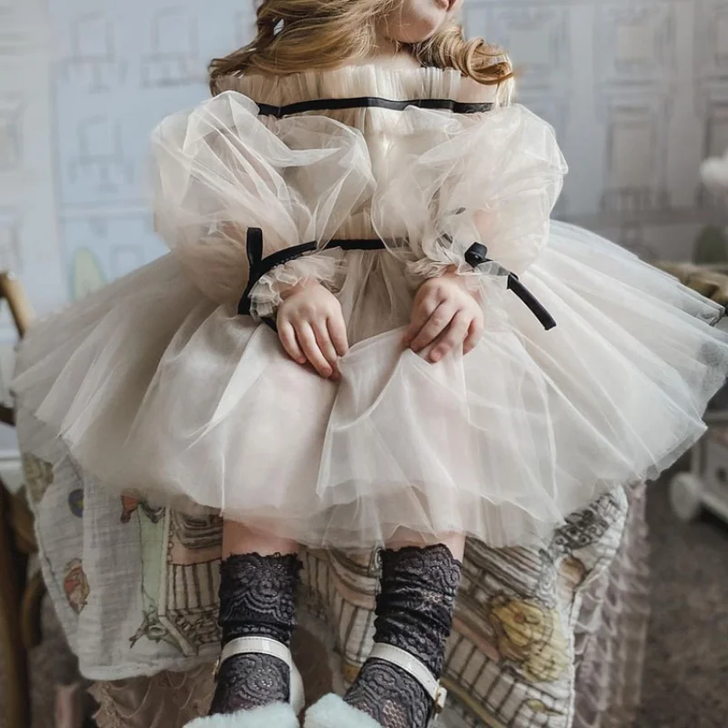 

Baby Girls Ruffles Gauze Party Dress Elegant 3 8 Year Fluffy Evening Princess Birthday Kids Dresses Wedding Children Costume