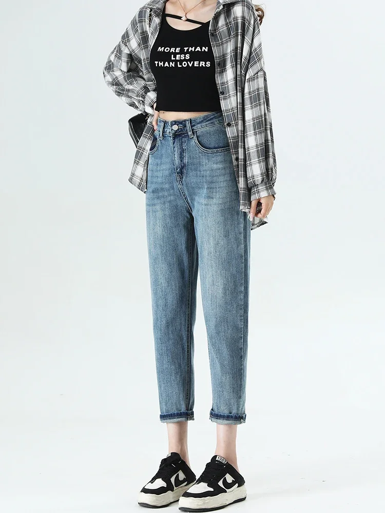 Женские джинсы-бойфренды эластичные джинсовые брюки укороченные прямые джинсы с