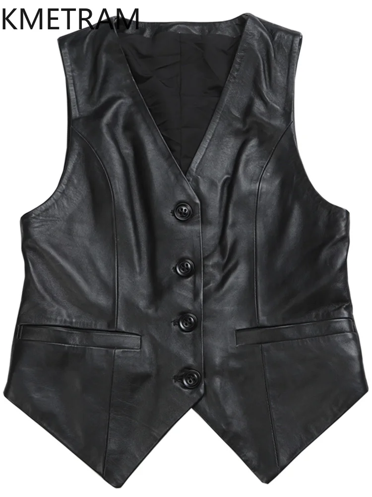 Жилет KMETRAM женский из натуральной овечьей кожи уличная одежда Короткие топы без