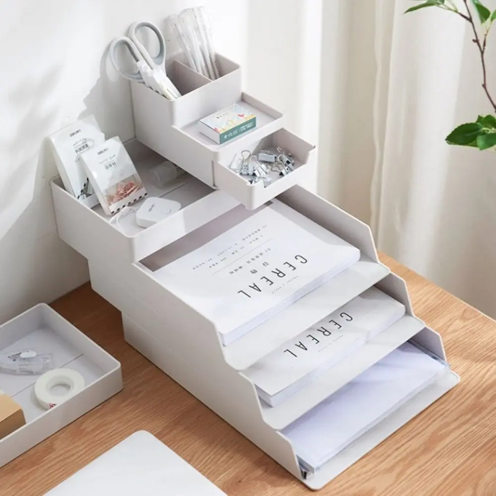 

Stackable Desk Organizer Paper Tray Holder Office Desktop Filing Shelf