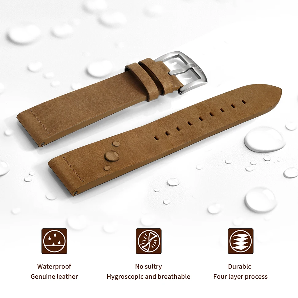 BERNY Oil Impregnated Leathers Watchbands 18/20/22mm Hight quality Watch Strap Watch Band Watch Accessories Black/Blue/Brown