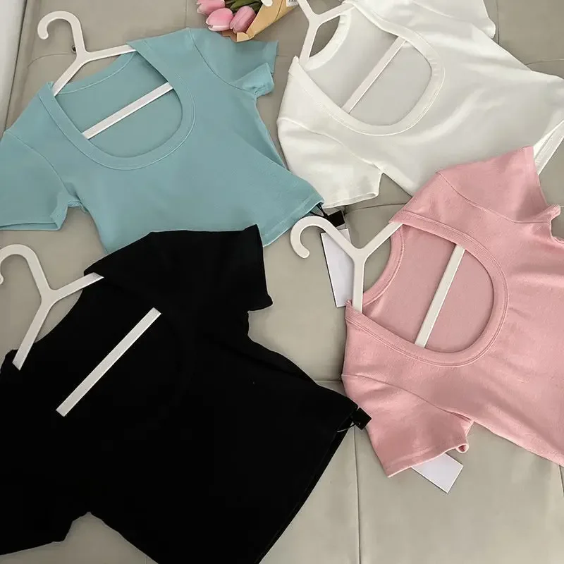 Корейская Яркая Цветная облегающая футболка с глубоким U-образным вырезом для