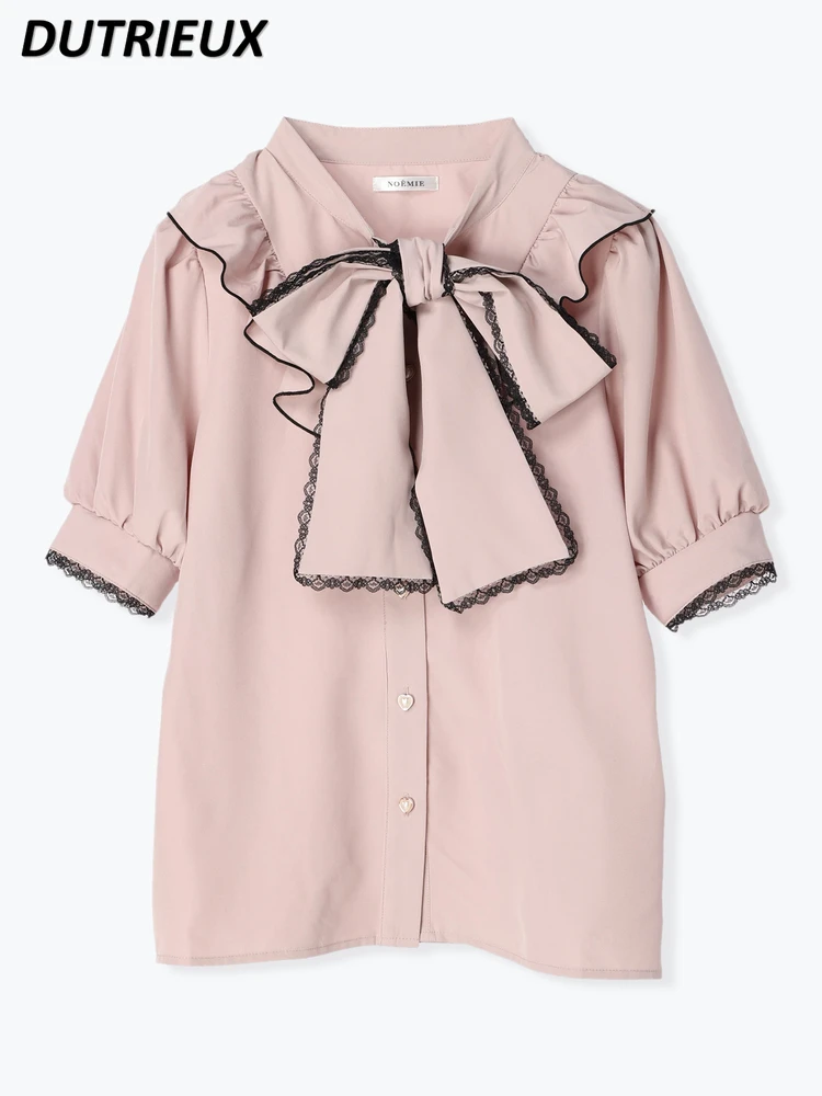 Новая блузка в японском стиле с V-образным вырезом кружевная рубашка короткими