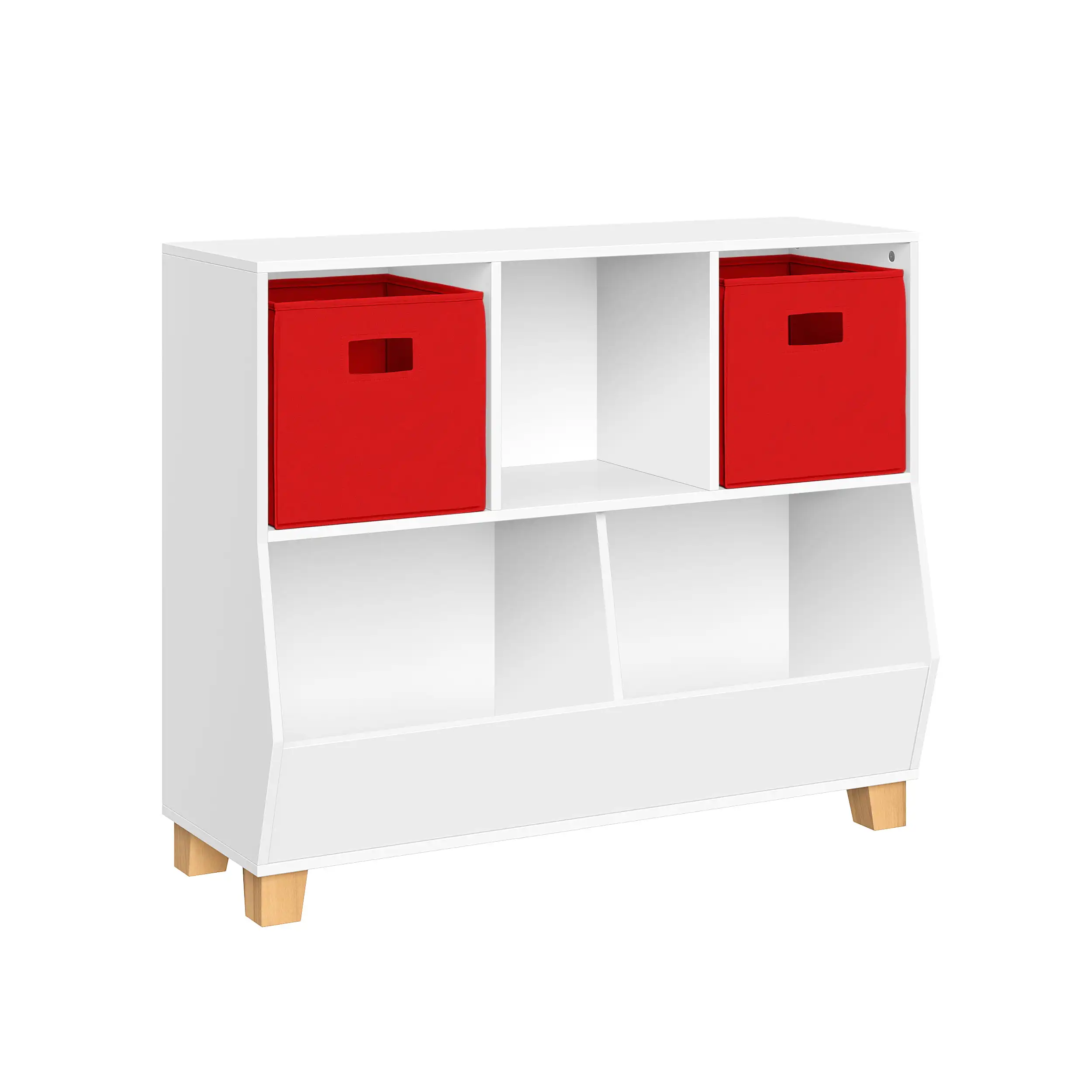 

Kids Catch-All Multi-Cubby 35-Inch Toy Organizer and 2 Red Bins