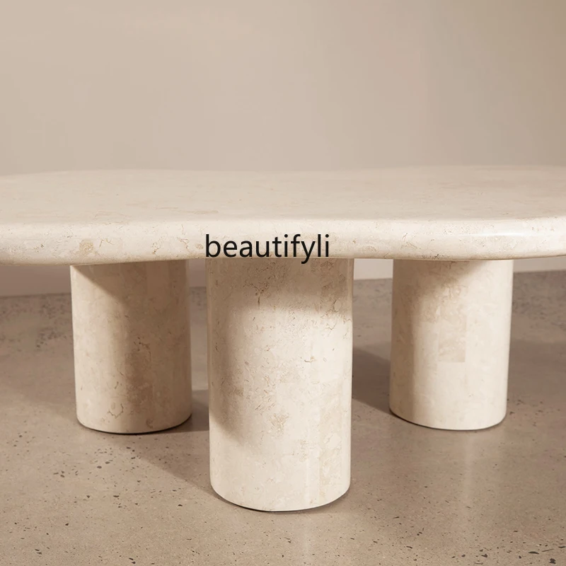 Журнальный столик ваби песочный травертин дизайнерский небольшая квартира