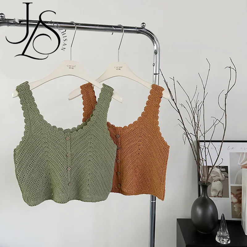 Хлопковые вязаные крючком майки JANZHISAN летние повседневные выходные топы без