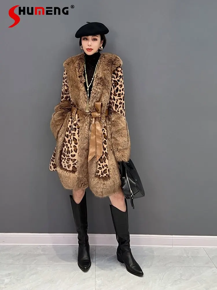 

European 2022 Winter New Ladies Korean Fashion Trendy Thickening Leopard Print Coat Women's Elegant Streetwear Chic Fur Jacket