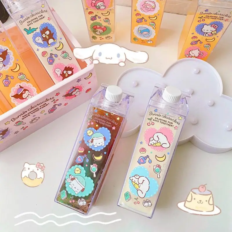 

Kawaii Sanrio чашка для напитков Hello Kittys Mymelody Cinnamoroll Kuromi аксессуары Милая коробка для молока в форме бутылки для сока подарок для девочек