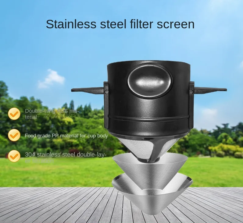 

Coffee Filter 304 Stainless Steel Double-layer Coffee Funnel Telescopic Drip-free Filter Paper Filter Cup