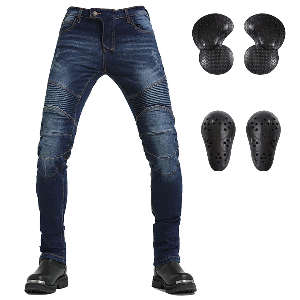 LOMENG Motorcycle Riding Jeans Biker Motocross Pants All Season with CE Removable Armored for Men LMPM45