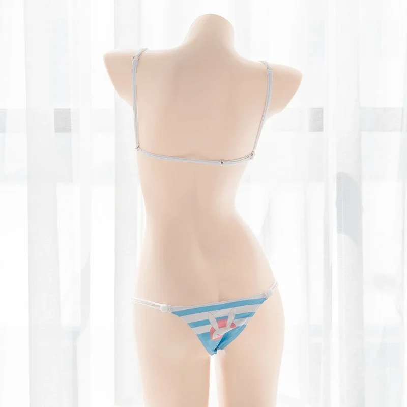 Комплект бикини с принтом кролик нижнее белье синего и белого цветов тремя