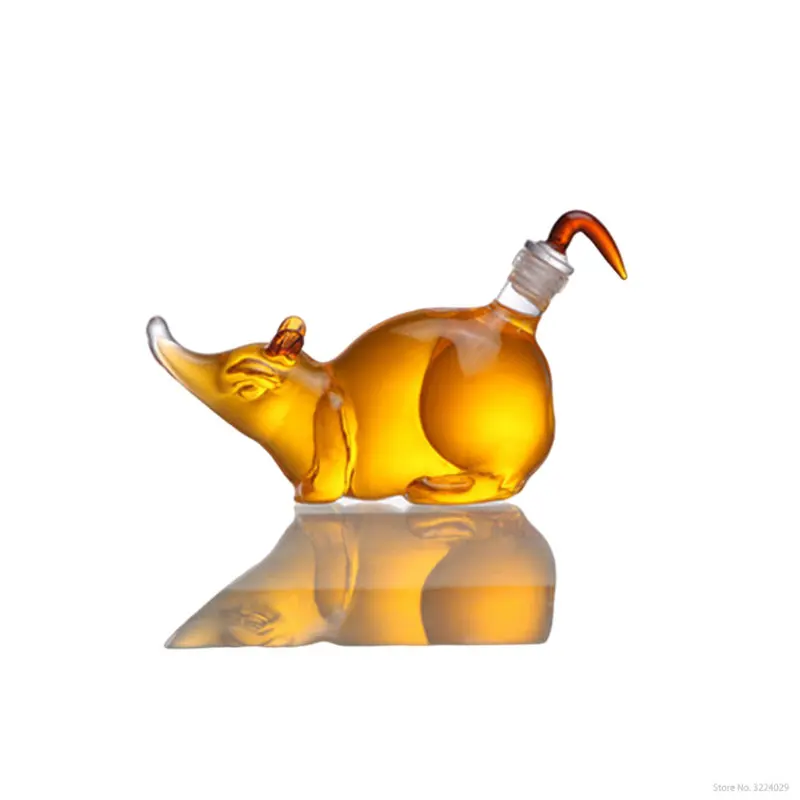Cute small size 150ml mouse shaped animal wine bottle lead-free glass whiskey decanter for Liquor Scotch Bourbon